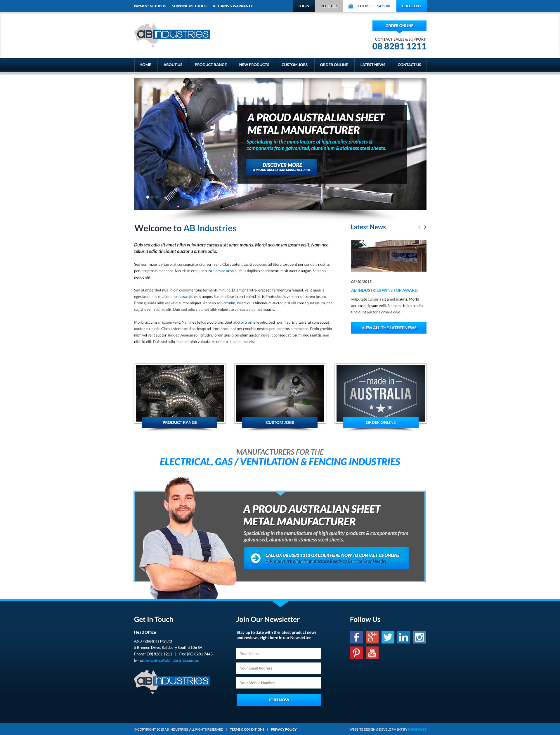 Check out the NEW A&B Industries Ecommerce Website Designed & Constructed by Honeyweb