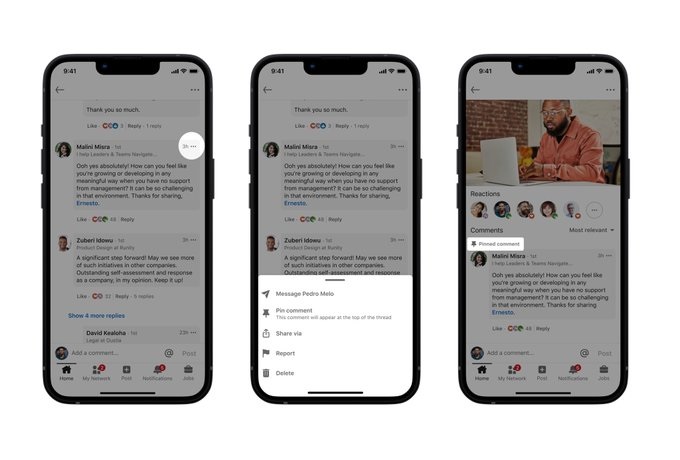 LinkedIn Rolls Out Option to Pin Comments in Reply Chains