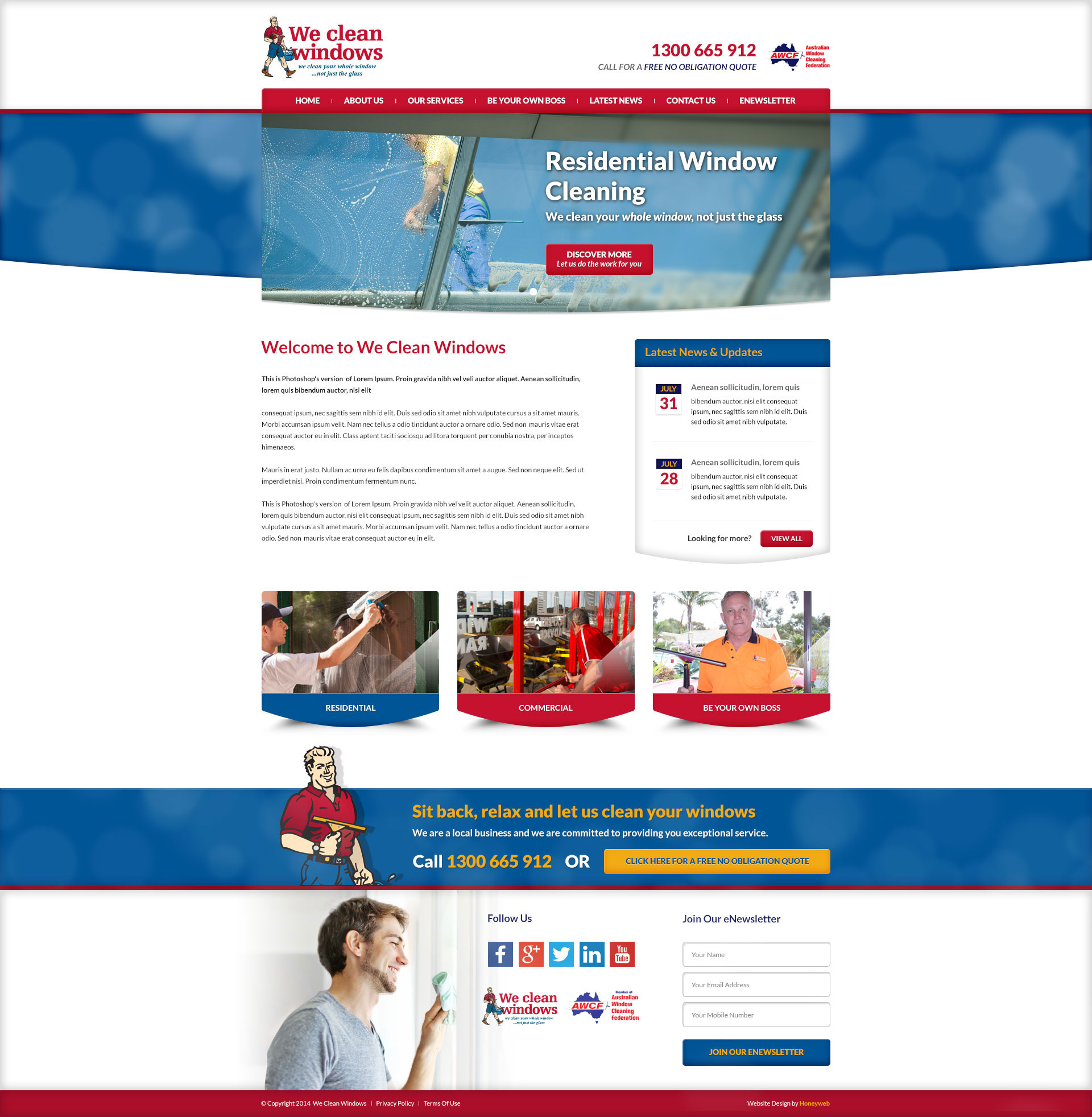 Check out the new We Clean Windows Website Designed & Constructed by Honeyweb
