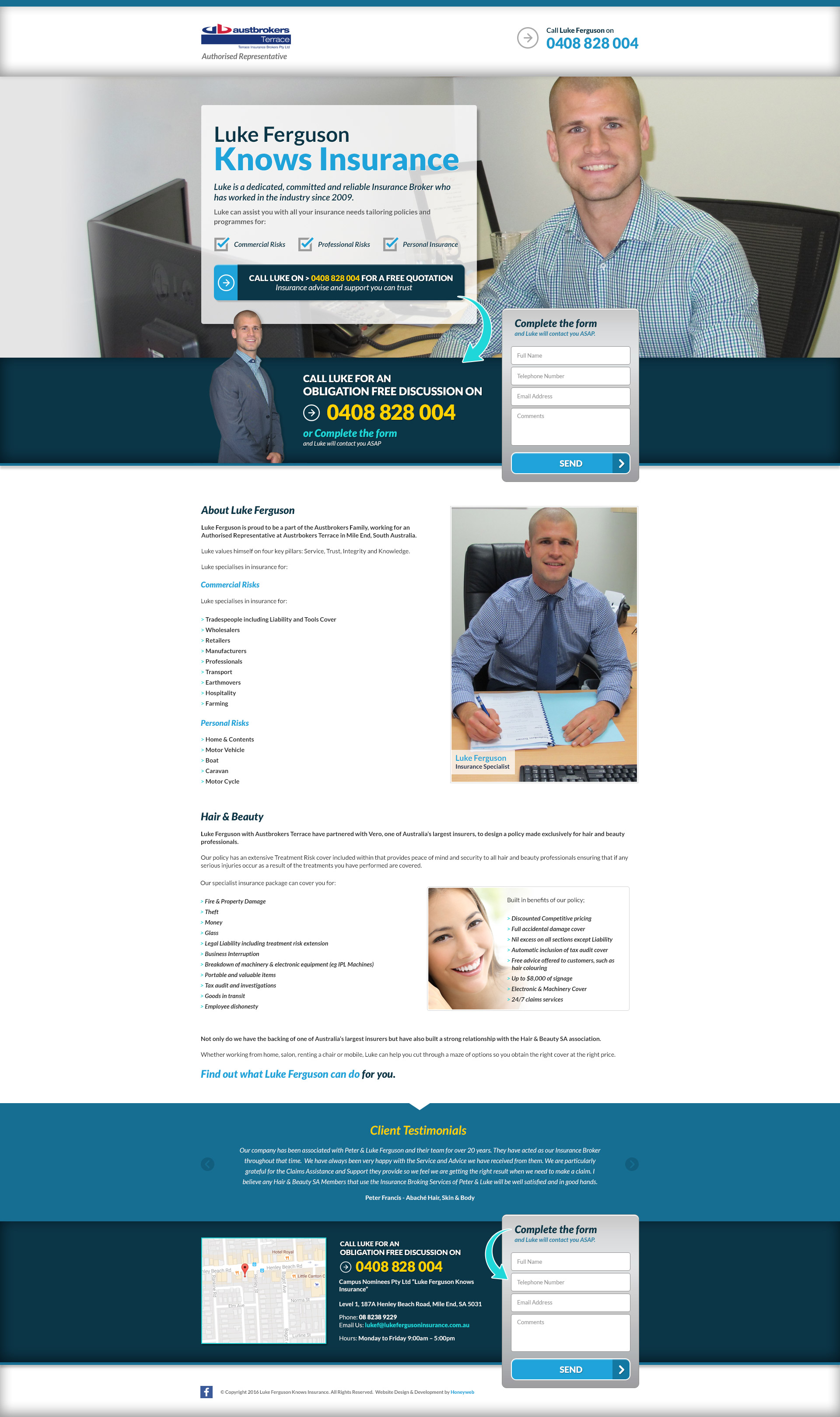 Check out the NEW Luke Ferguson Knows Insurance Landing Page Website Designed & Constructed by Honeyweb Online Marketing Solutions