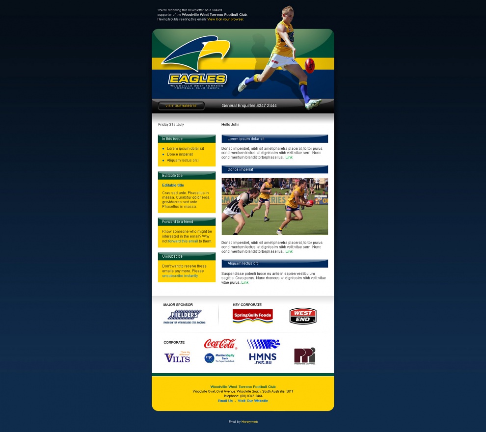 Woodville West Torrens Football Club - Email Marketing