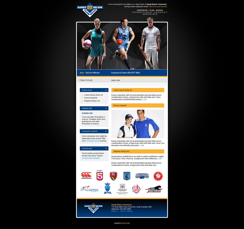 Sandy Nelson Teamwear - Email Marketing