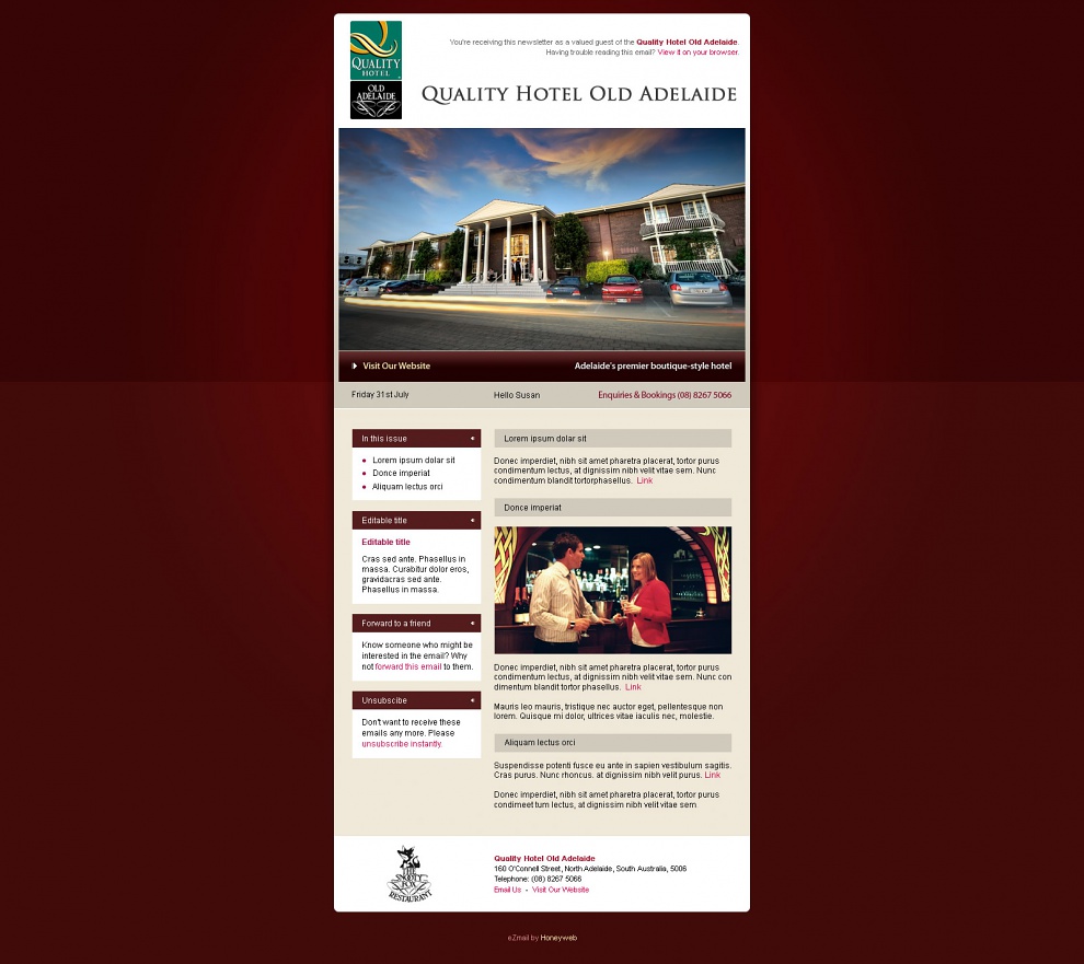 Quality Hotel Old Adelaide - Email Marketing