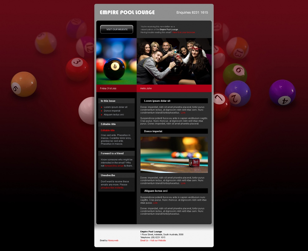 Empire Pool Lounge - Email Marketing