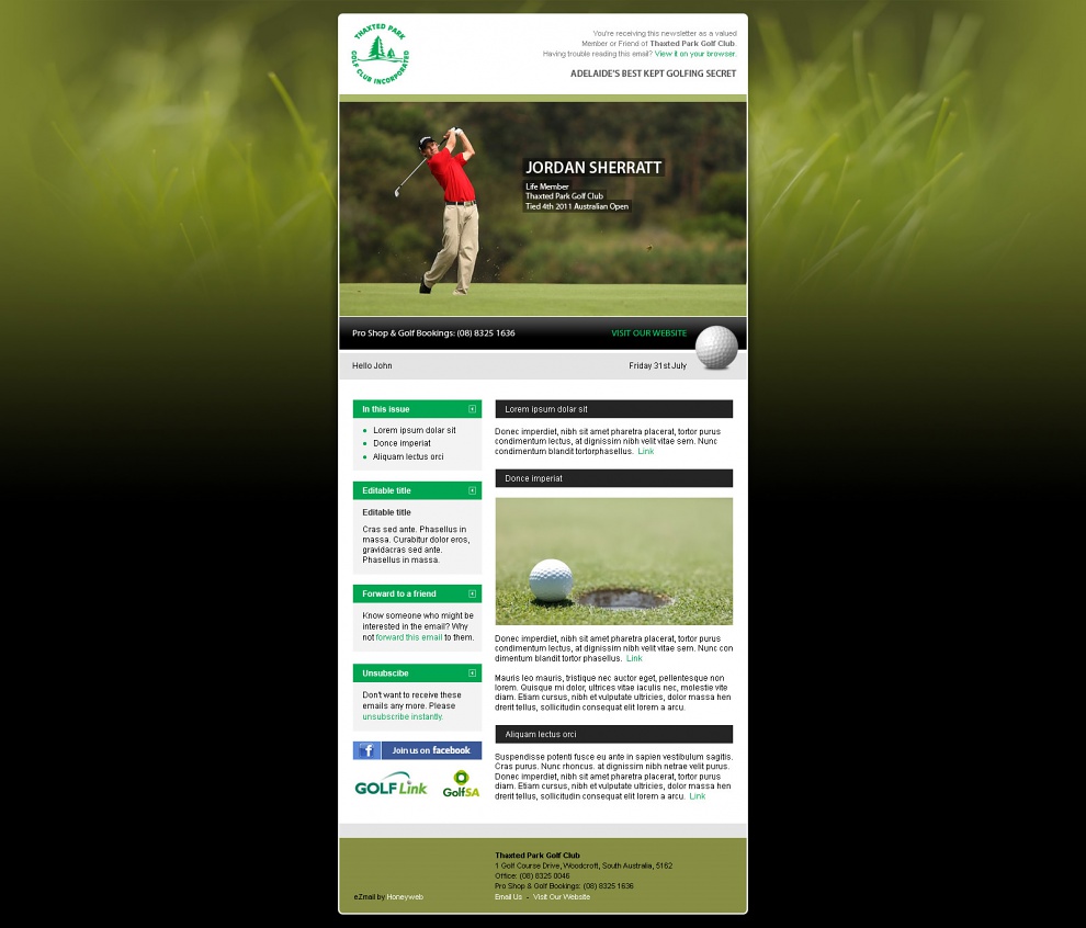 Thaxted Park Golf Club - Email Marketing
