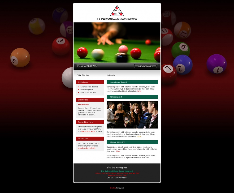 The Ballroom Billiard Saloon Norwood - Email Marketing