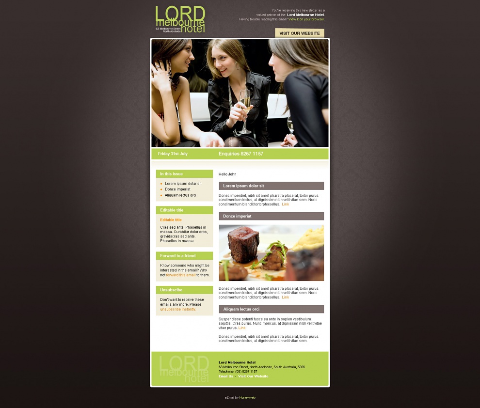 Lord Melbourne Hotel - Email Marketing