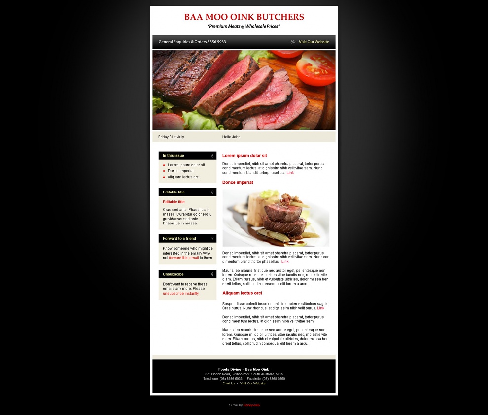 Baa Moo Oink Butchers - Email Marketing
