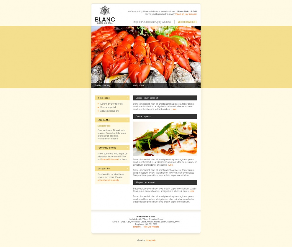 Blanc Bistro & Grill - Email Marketing