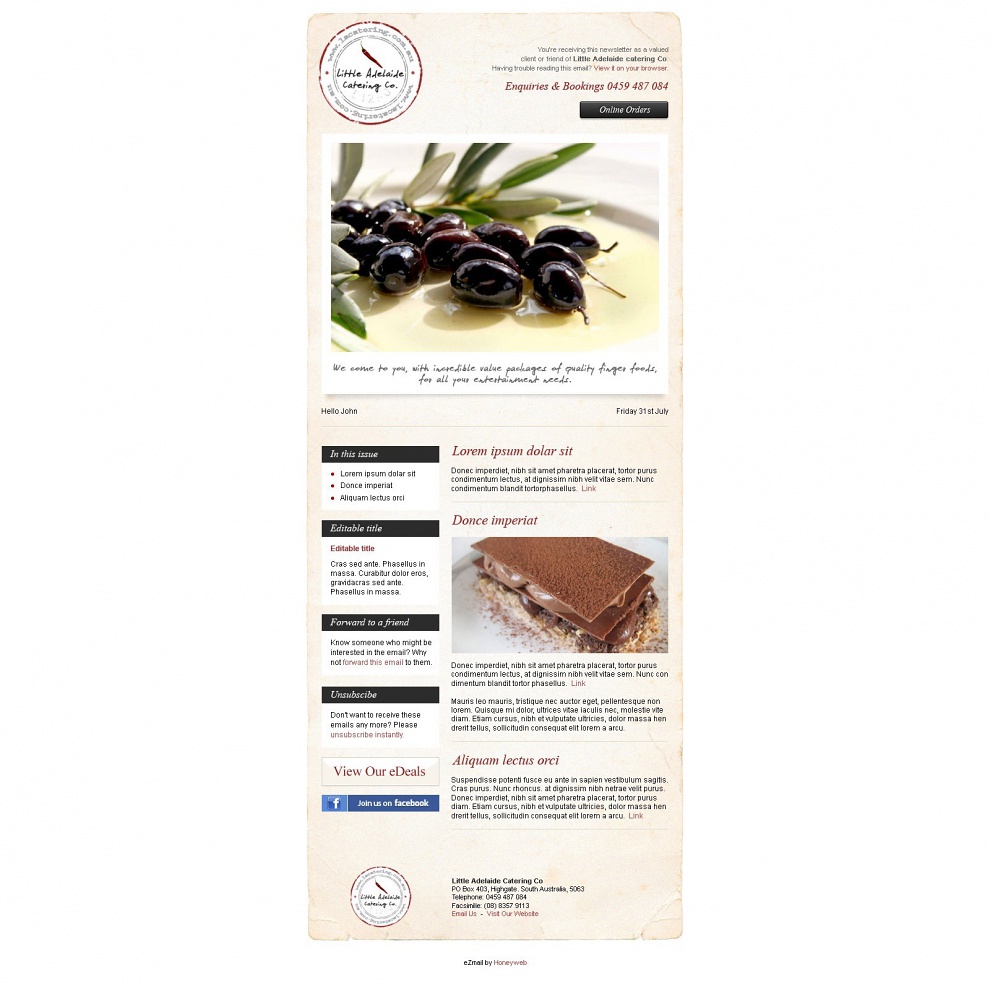 Little Adelaide Catering Co - Email Marketing