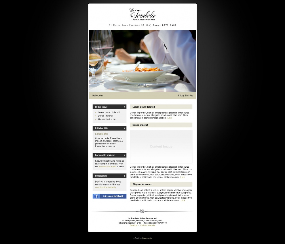 La Tombola Italian Restaurant - Email Marketing