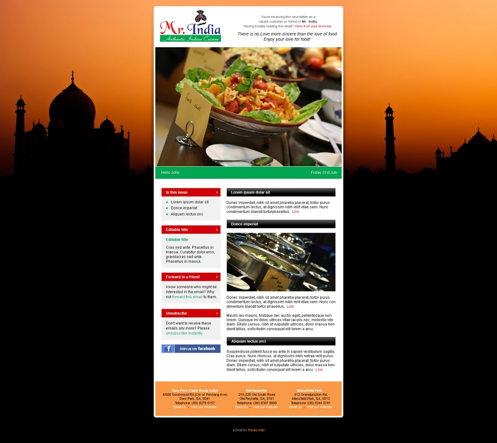 Mr India Restaurants - Email Marketing