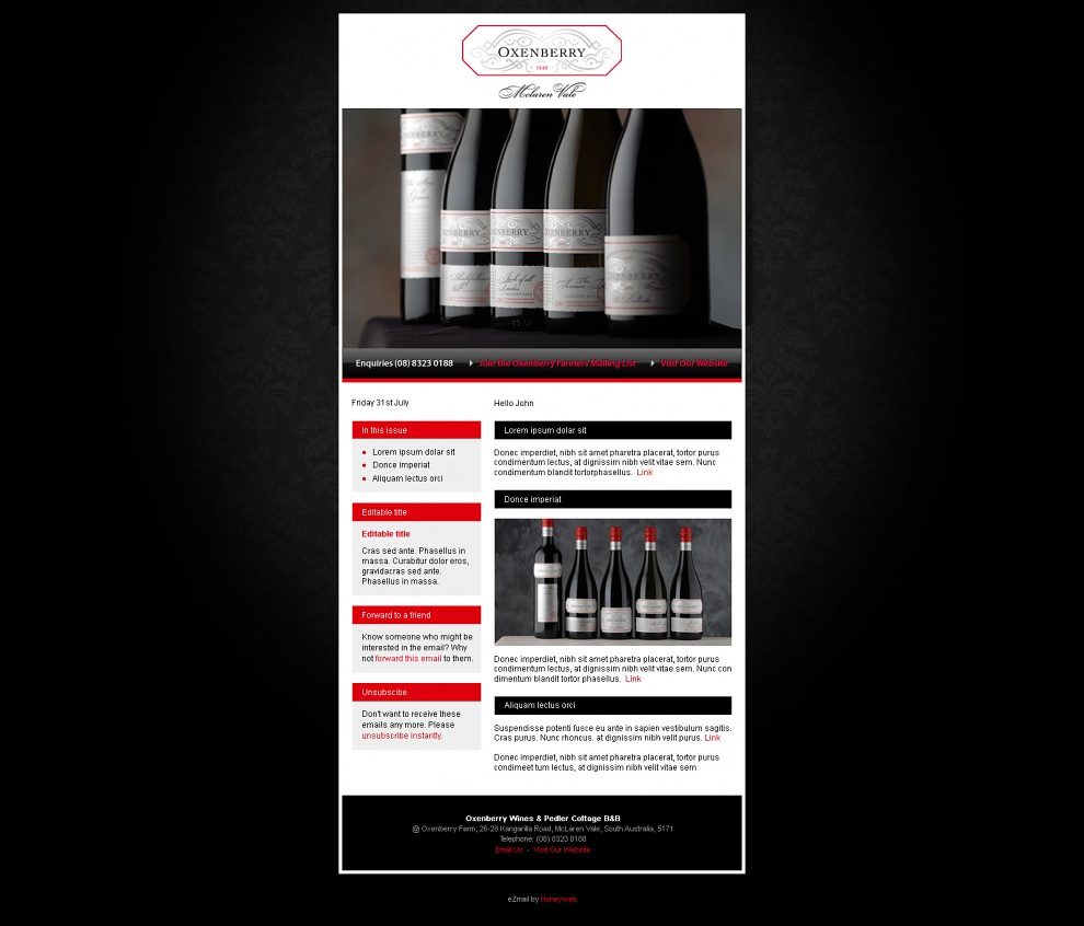 Oxenberry Wines - Email Marketing